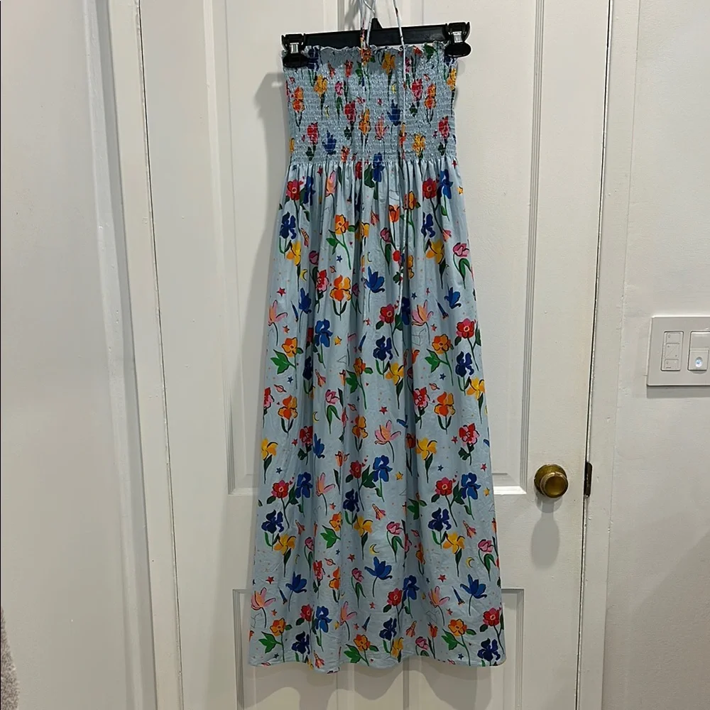 Hill House Strapless Floral Dress - Blue Multi - Picture 2 of 5